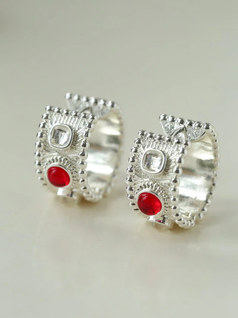 Tribal Totem Gemstone Gold Silver Hoop Earrings gembea jewelry