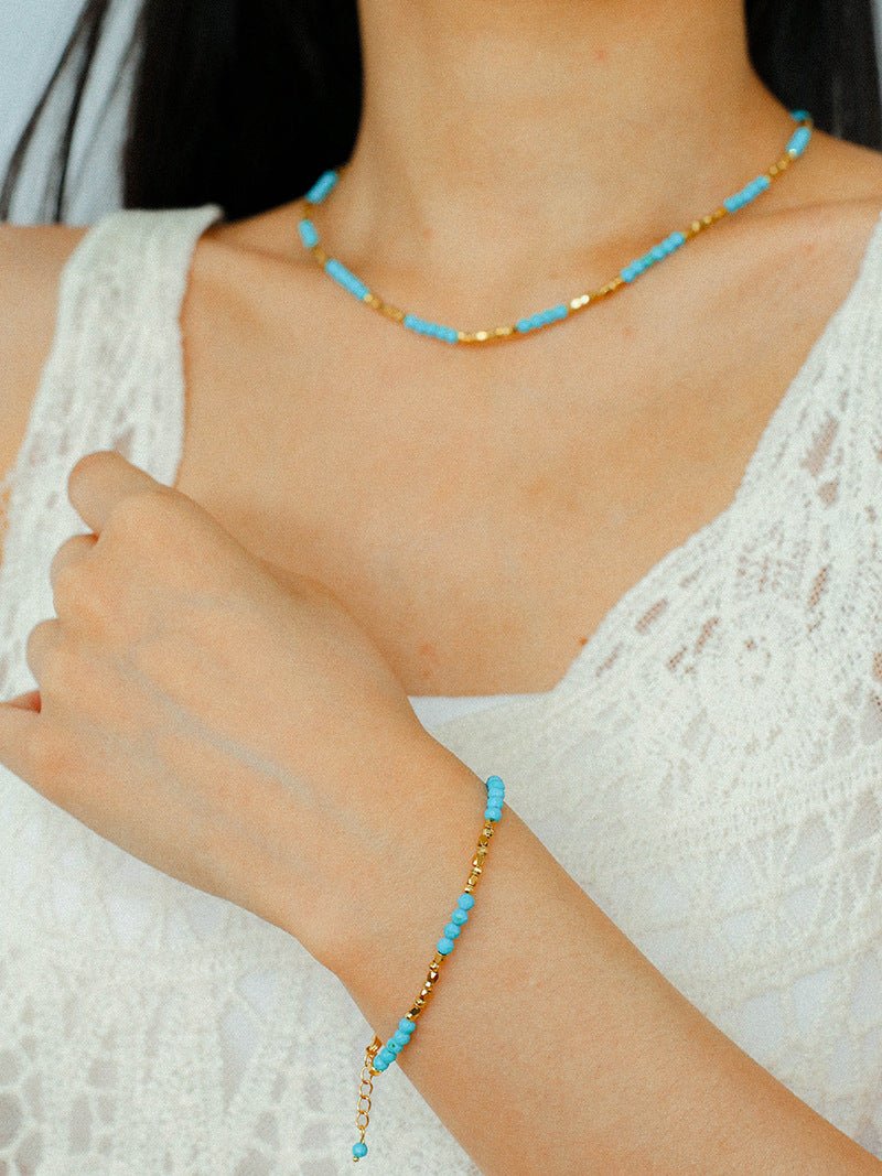Turquoise Gold Bead Spacer Beaded Bracelet gembea jewelry