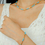 Turquoise Gold Bead Spacer Beaded Bracelet gembea jewelry