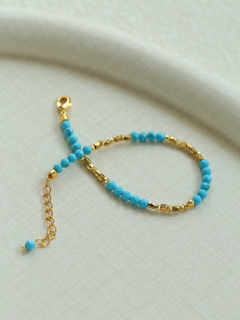 Turquoise Gold Bead Spacer Beaded Bracelet gembea jewelry