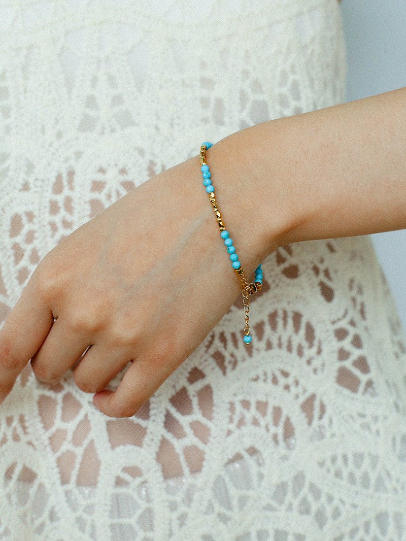 Turquoise Gold Bead Spacer Beaded Bracelet gembea jewelry