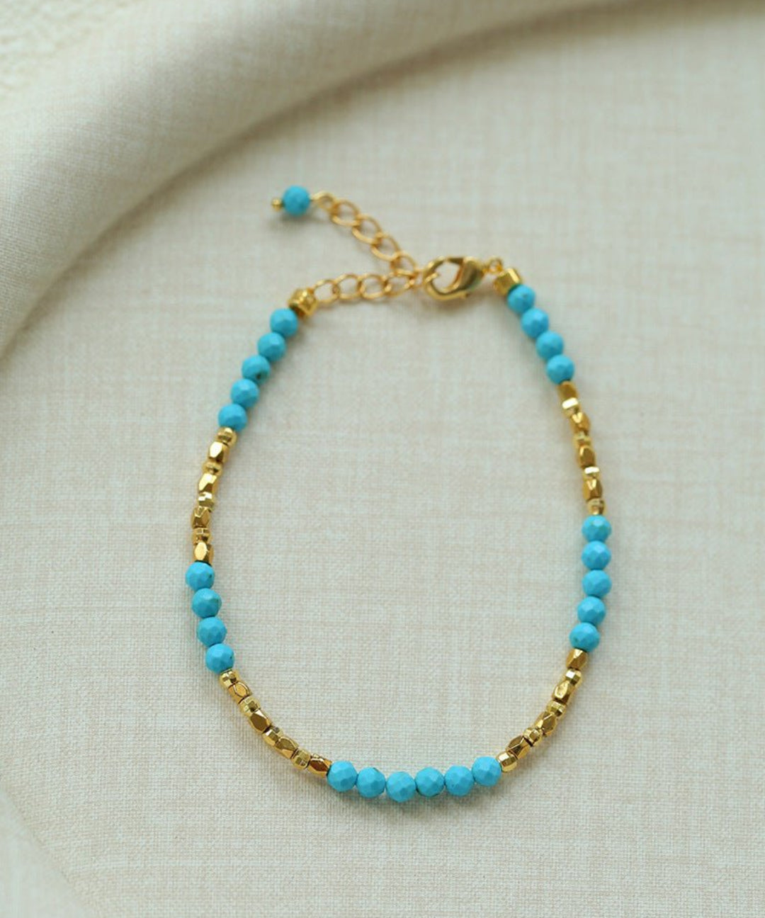 Turquoise Gold Bead Spacer Beaded Bracelet gembea jewelry