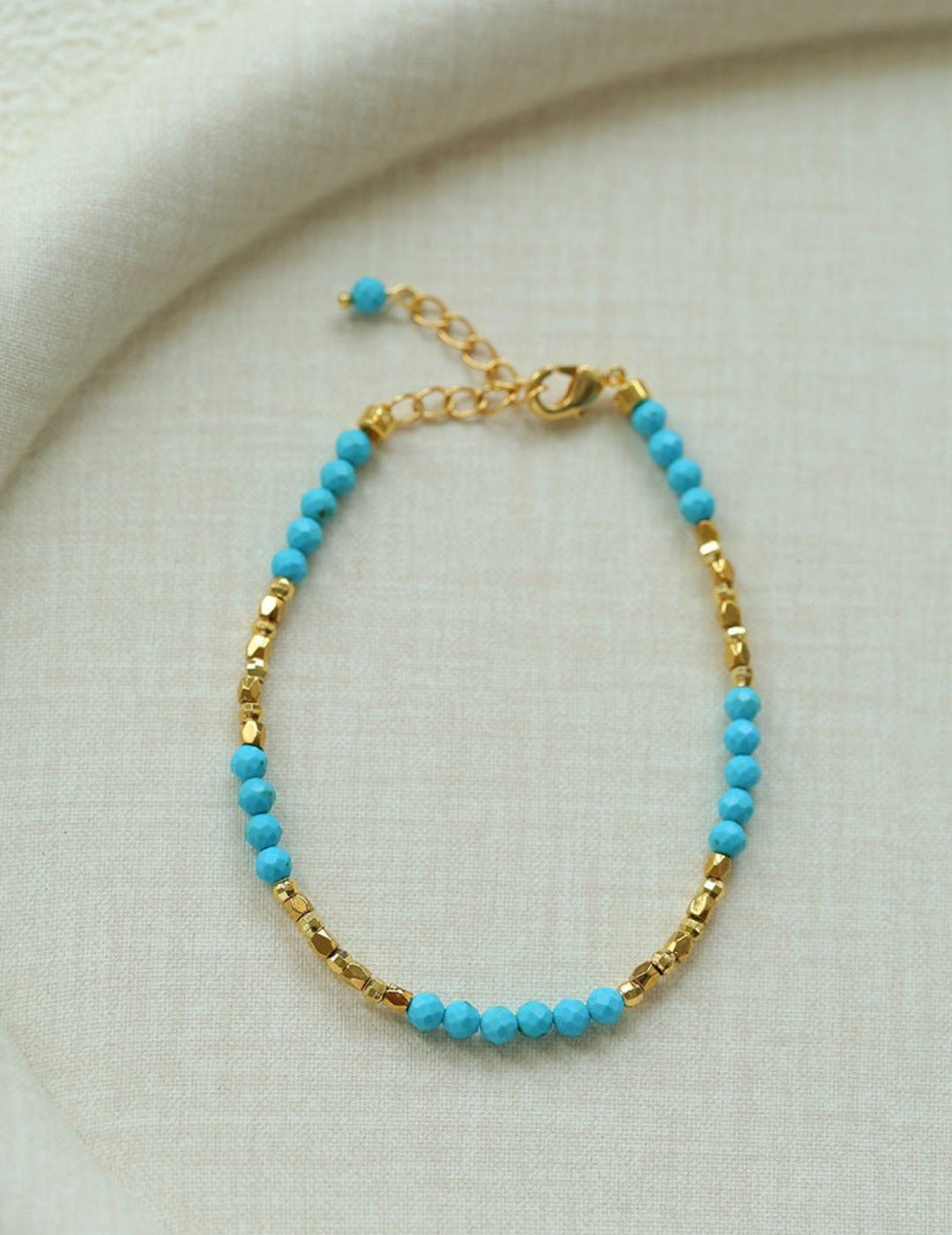 Turquoise Gold Bead Spacer Beaded Bracelet gembea jewelry