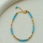 Turquoise Gold Bead Spacer Beaded Bracelet gembea jewelry