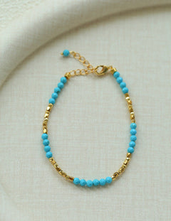 Turquoise Gold Bead Spacer Beaded Bracelet gembea jewelry