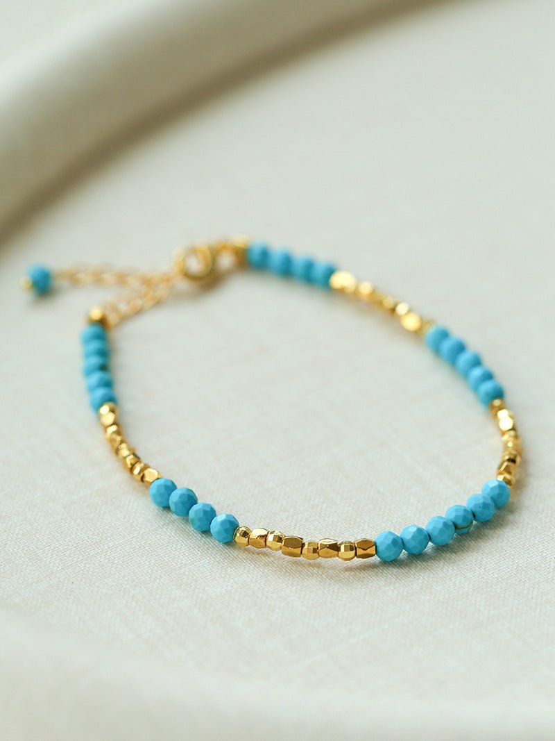 Turquoise Gold Bead Spacer Beaded Bracelet gembea jewelry