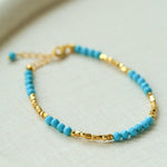 Turquoise Gold Bead Spacer Beaded Bracelet gembea jewelry