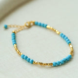 Turquoise Gold Bead Spacer Beaded Bracelet gembea jewelry