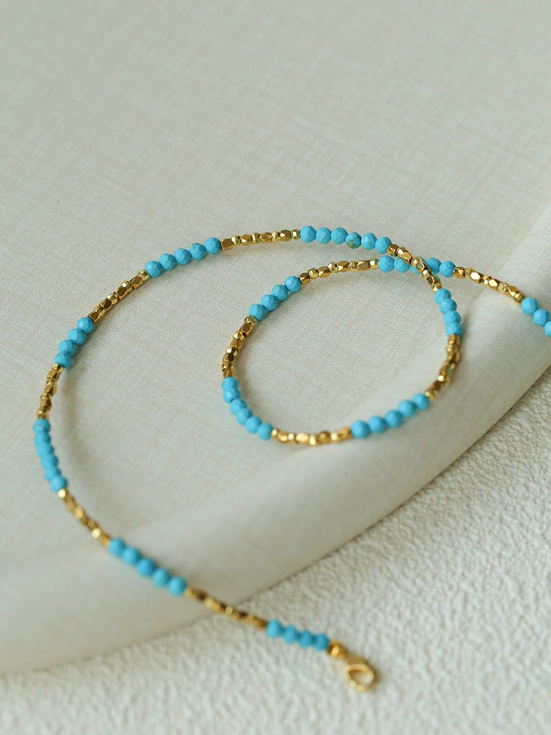 Turquoise Gold Bead Spacer Beaded Necklace gembea jewelry