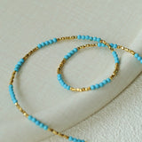 Turquoise Gold Bead Spacer Beaded Necklace gembea jewelry