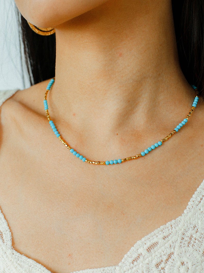 Turquoise Gold Bead Spacer Beaded Necklace gembea jewelry