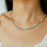 Turquoise Gold Bead Spacer Beaded Necklace gembea jewelry