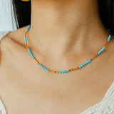 Turquoise Gold Bead Spacer Beaded Necklace gembea jewelry