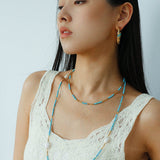 Turquoise Gold Bead Spacer Beaded Necklace gembea jewelry