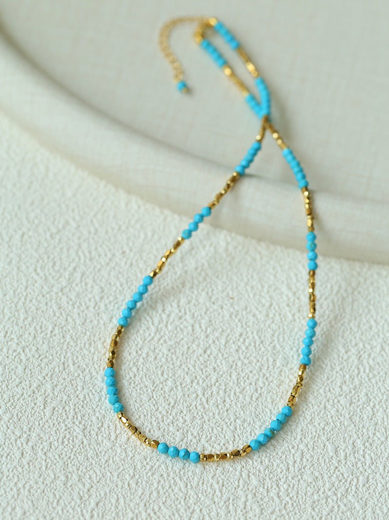 Turquoise Gold Bead Spacer Beaded Necklace gembea jewelry