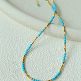 Turquoise Gold Bead Spacer Beaded Necklace gembea jewelry