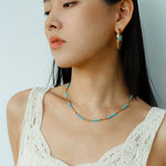 Turquoise Gold Bead Spacer Beaded Necklace gembea jewelry