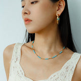 Turquoise Gold Bead Spacer Beaded Necklace gembea jewelry
