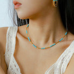 Turquoise Gold Bead Spacer Beaded Necklace gembea jewelry