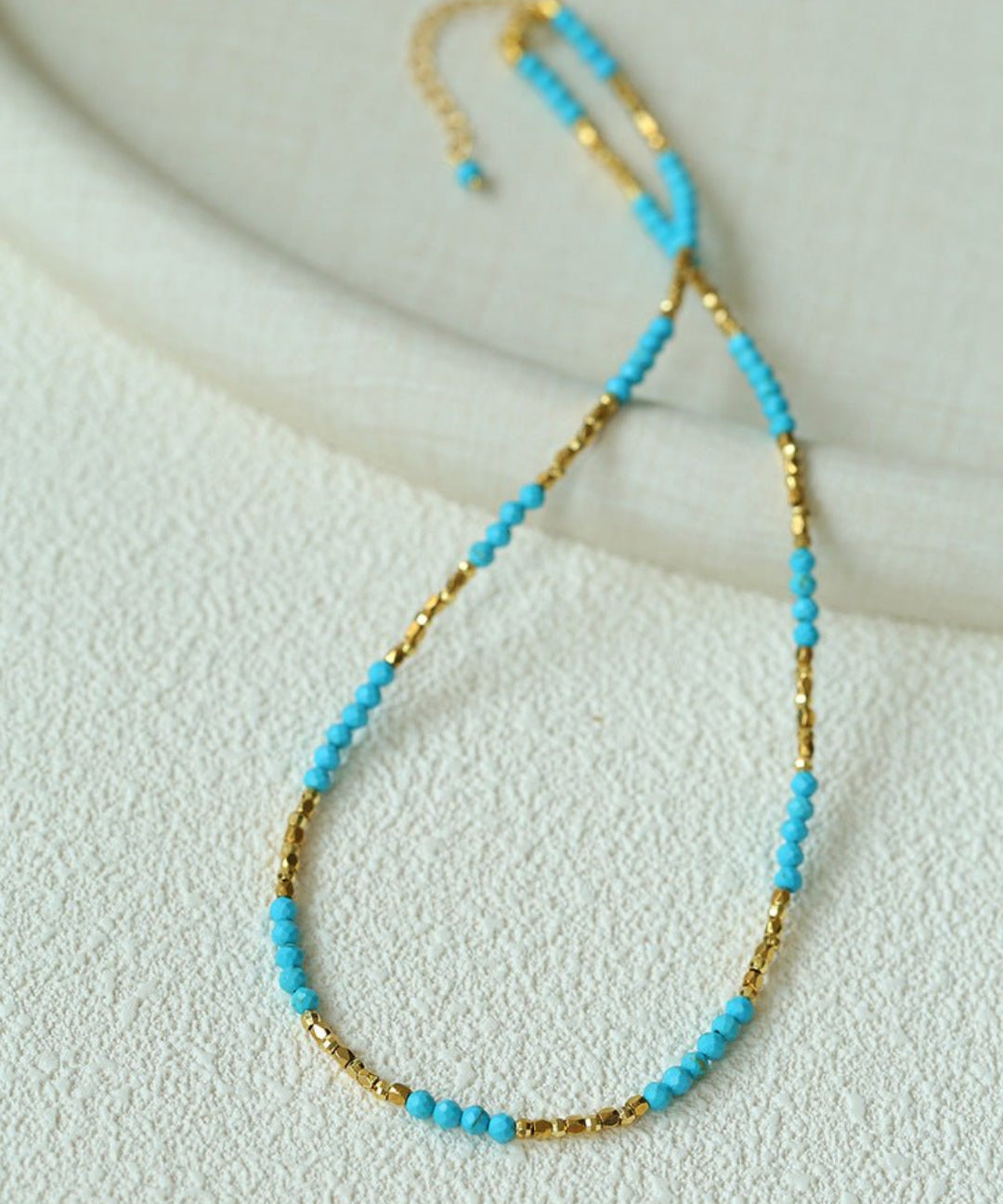 Turquoise Gold Bead Spacer Beaded Necklace gembea jewelry
