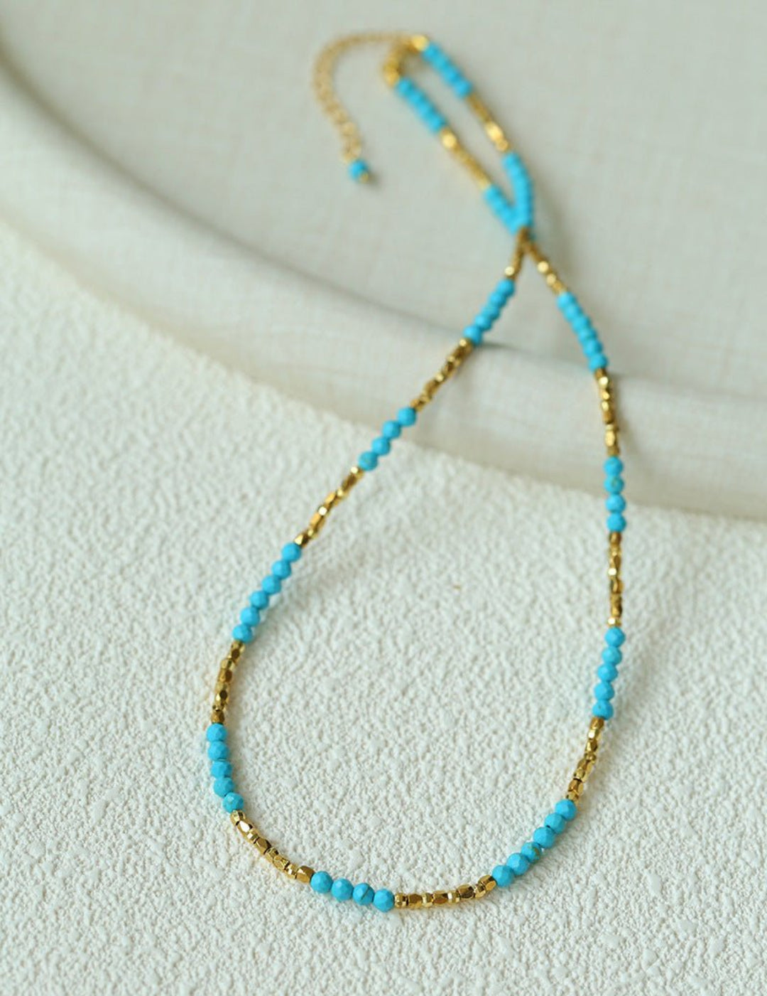 Turquoise Gold Bead Spacer Beaded Necklace gembea jewelry