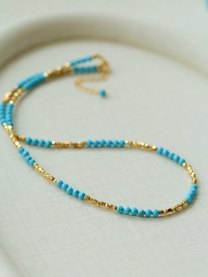 Turquoise Gold Bead Spacer Beaded Necklace gembea jewelry