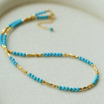 Turquoise Gold Bead Spacer Beaded Necklace gembea jewelry