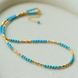 Turquoise Gold Bead Spacer Beaded Necklace gembea jewelry