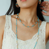 Turquoise Gold Bead Spacer Beaded Necklace gembea jewelry