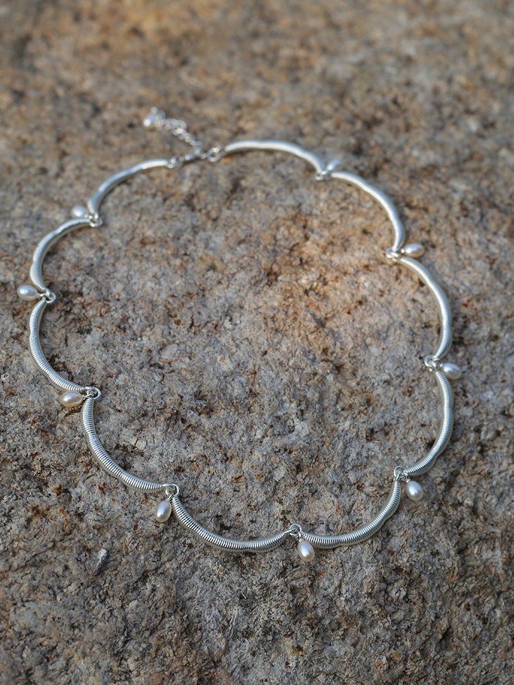 Lace-trimmed Pearl Necklace-Gembea jewelry