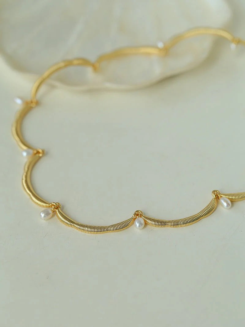 Lace-trimmed Pearl Necklace-Gembea jewelry