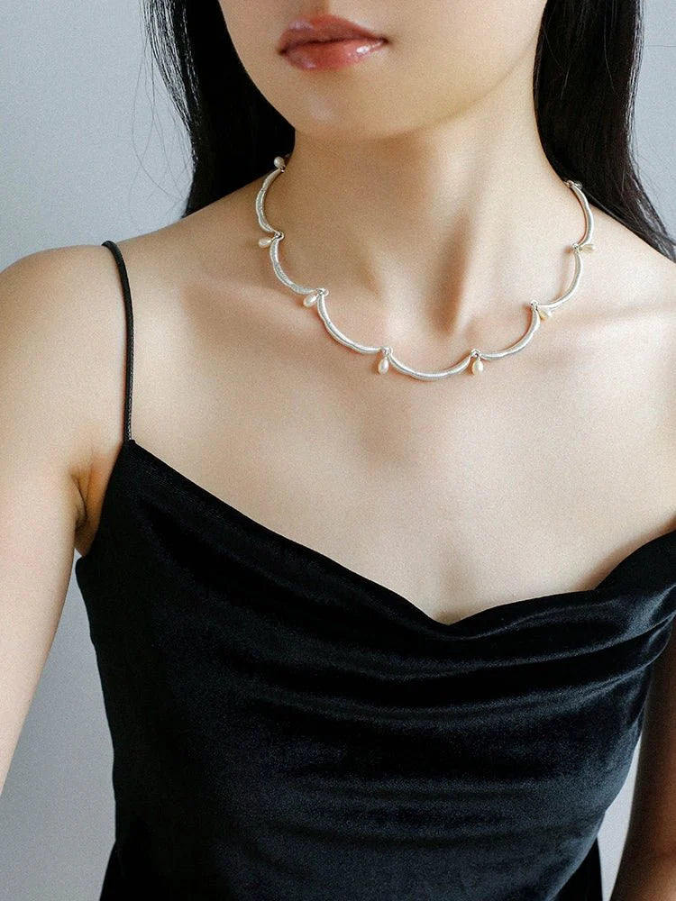 Lace-trimmed Pearl Necklace-Gembea jewelry