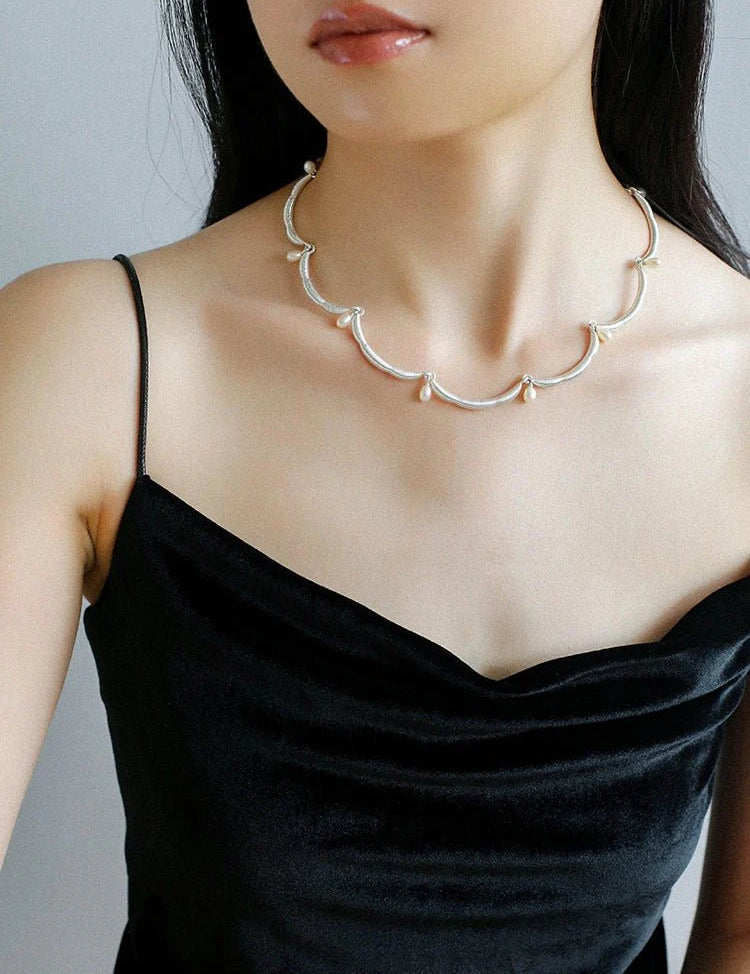 Lace-trimmed Pearl Necklace-Gembea jewelry