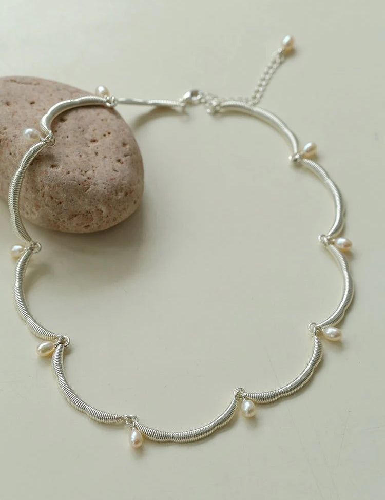 Lace-trimmed Pearl Necklace-Gembea jewelry