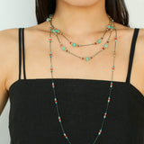 Green Strawberry Quartz Beaded Wax Cord Necklace-Gembea Jewelry
