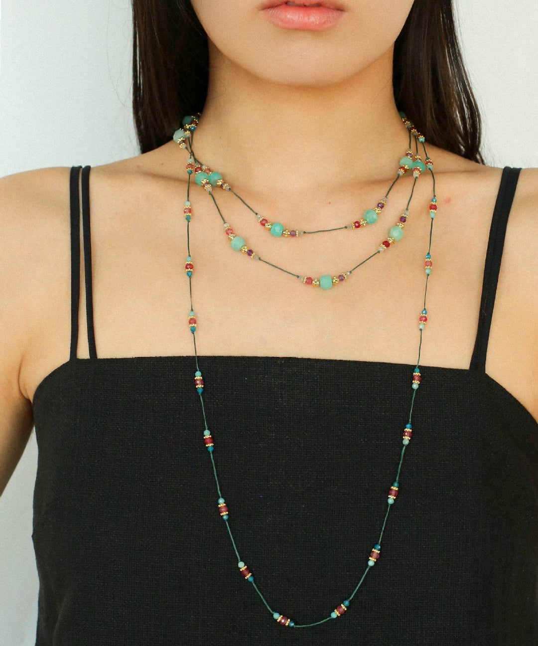 Long Tourmaline Wax Cord Necklace-Gembea Jewelry