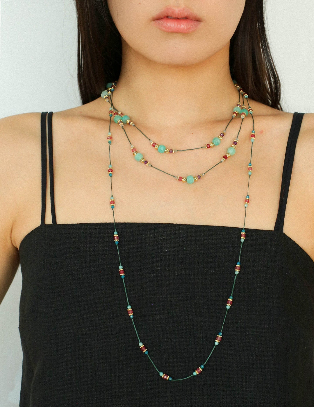 Long Tourmaline Wax Cord Necklace-Gembea Jewelry