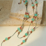 Green Strawberry Quartz Beaded Wax Cord Necklace-Gembea Jewelry
