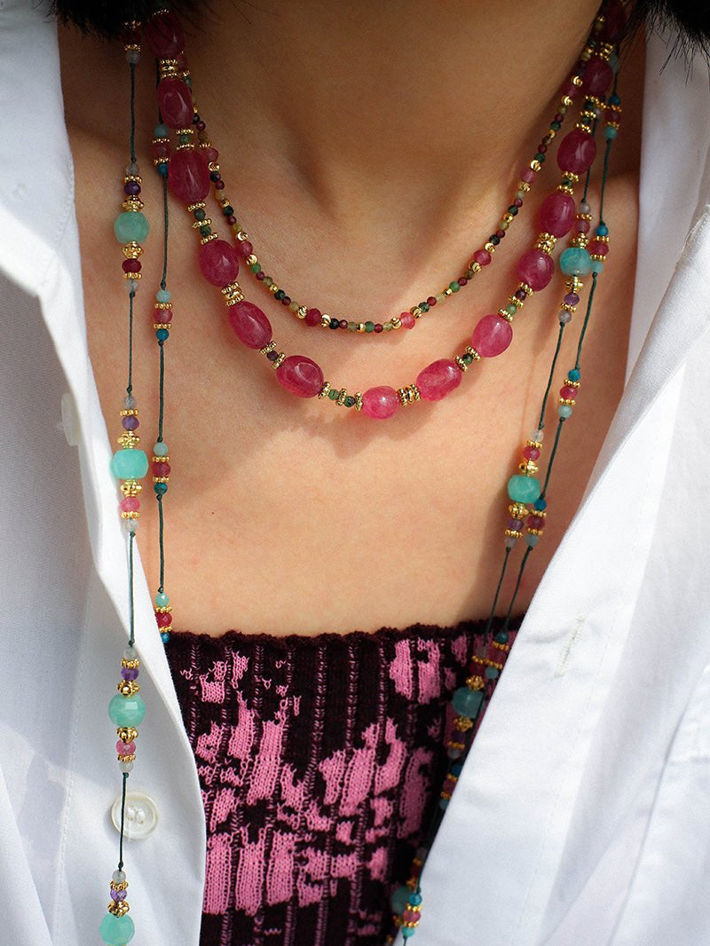 Long Tourmaline Wax Cord Necklace-Gembea Jewelry