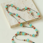Green Strawberry Quartz Beaded Wax Cord Necklace-Gembea Jewelry