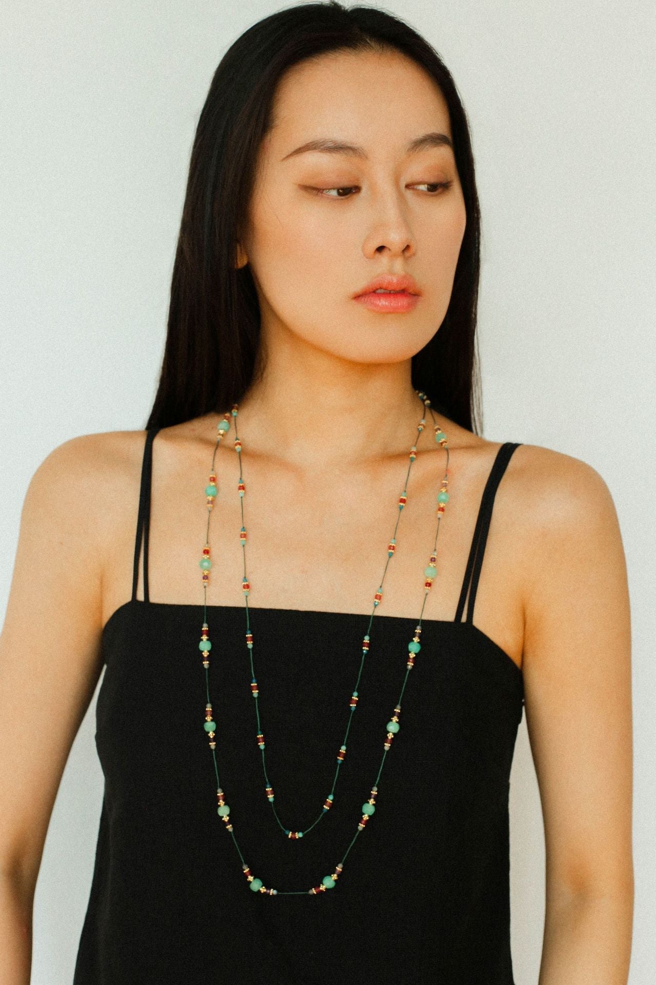 Long Tourmaline Wax Cord Necklace-Gembea Jewelry