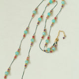 Green Strawberry Quartz Beaded Wax Cord Necklace-Gembea Jewelry