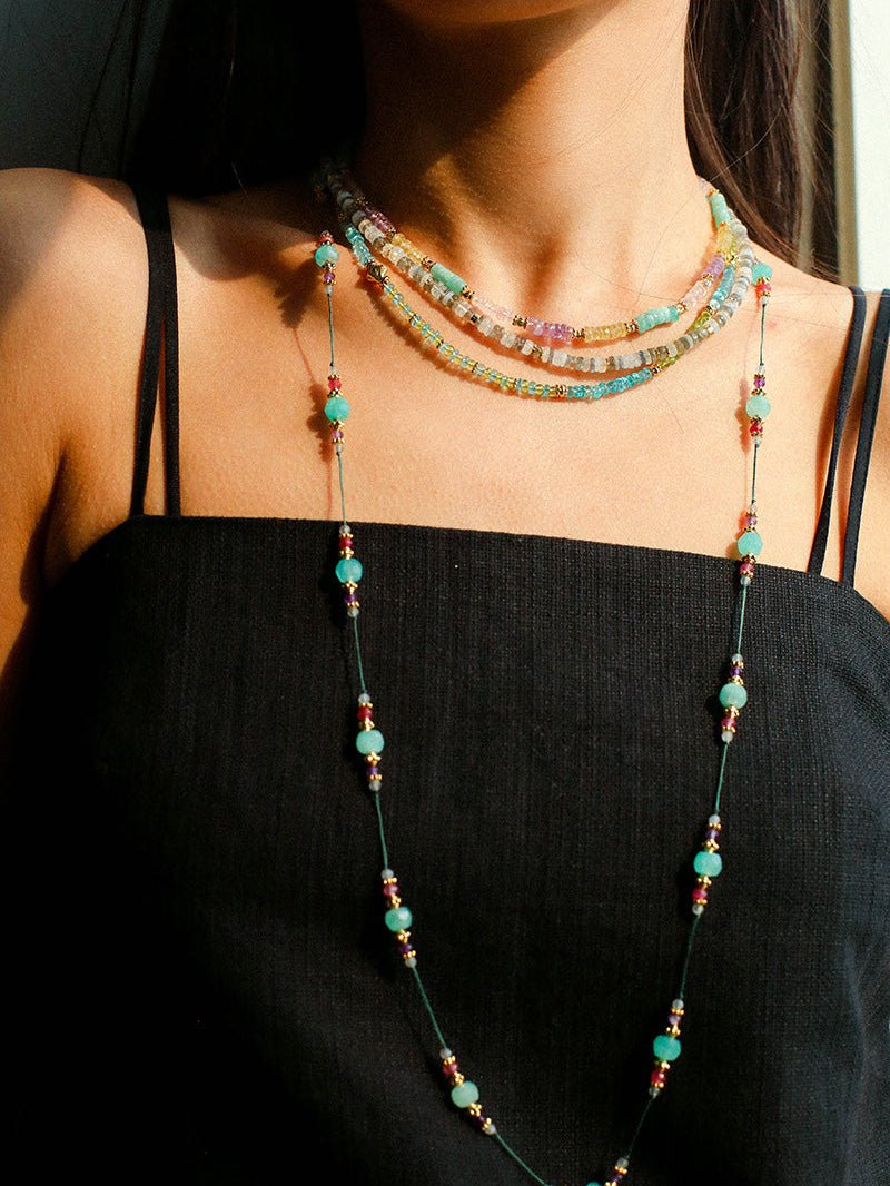 Green Strawberry Quartz Beaded Wax Cord Necklace-Gembea Jewelry