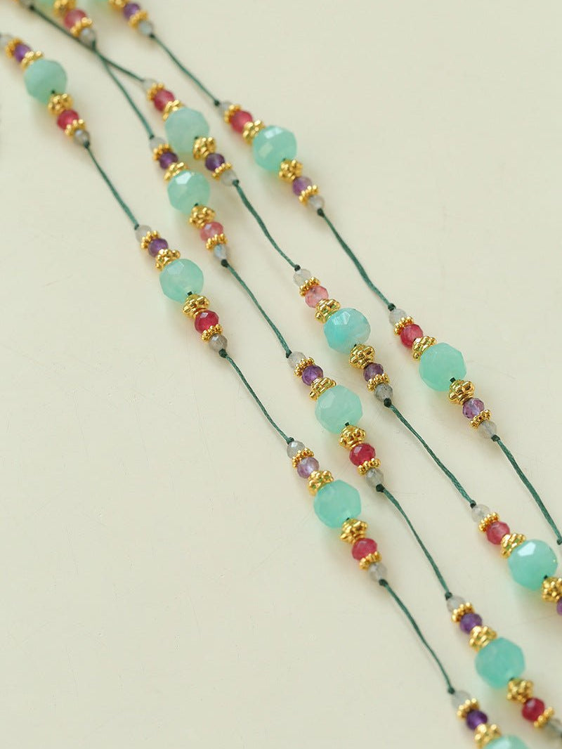 Green Strawberry Quartz Beaded Wax Cord Necklace-Gembea Jewelry