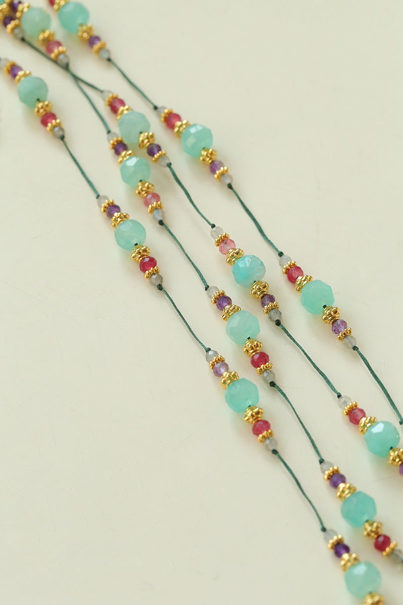 Green Strawberry Quartz Beaded Wax Cord Necklace-Gembea Jewelry