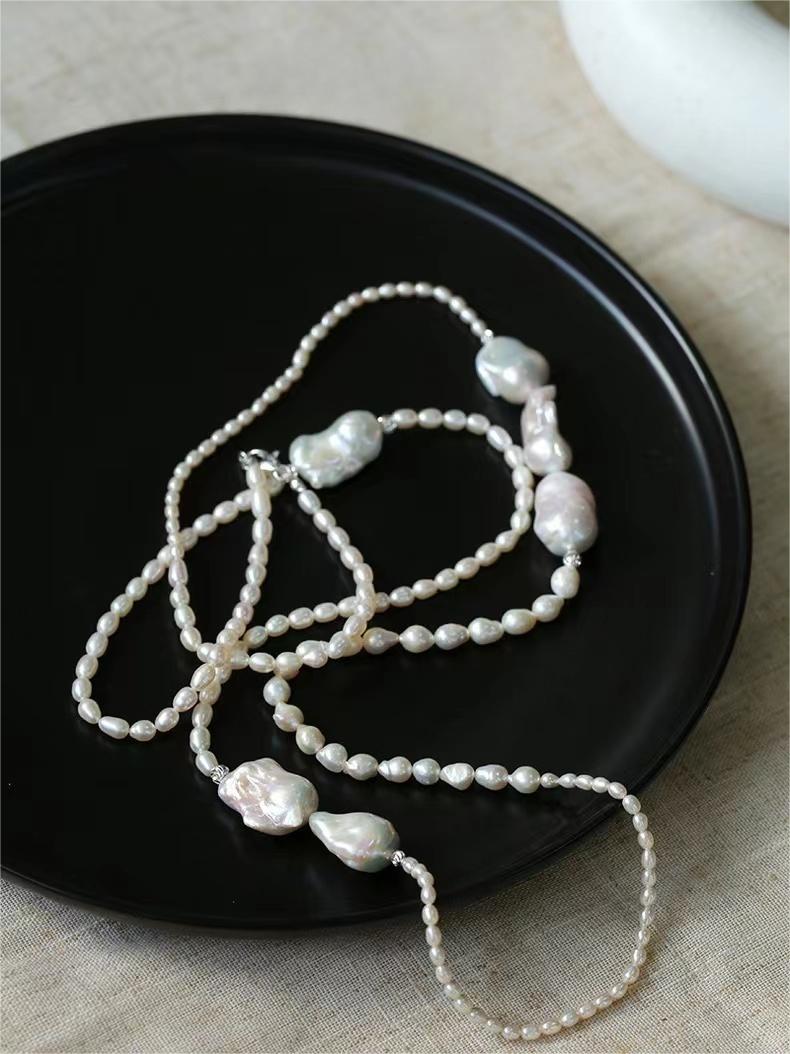 Vintage Elegant Natural Baroque Pearl Long Necklace gembea jewelry