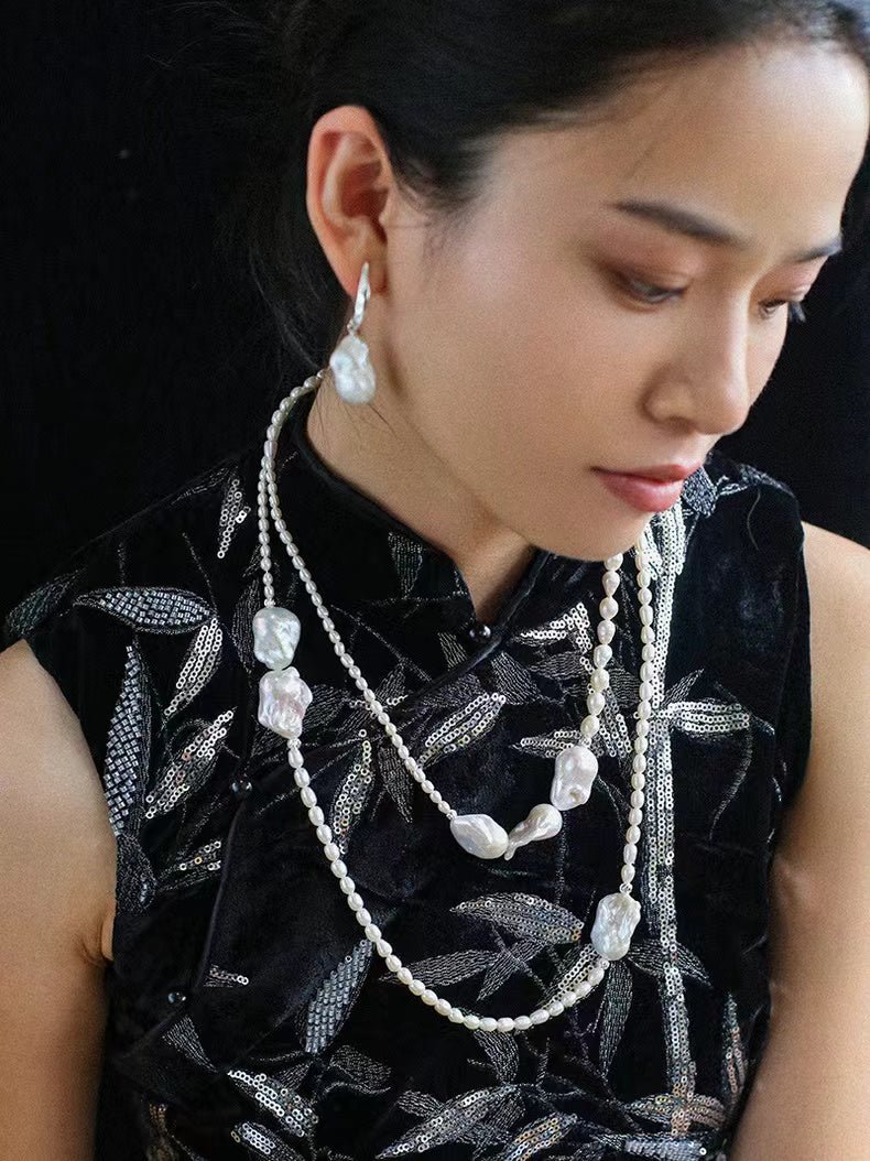 Vintage Elegant Natural Baroque Pearl Long Necklace gembea jewelry