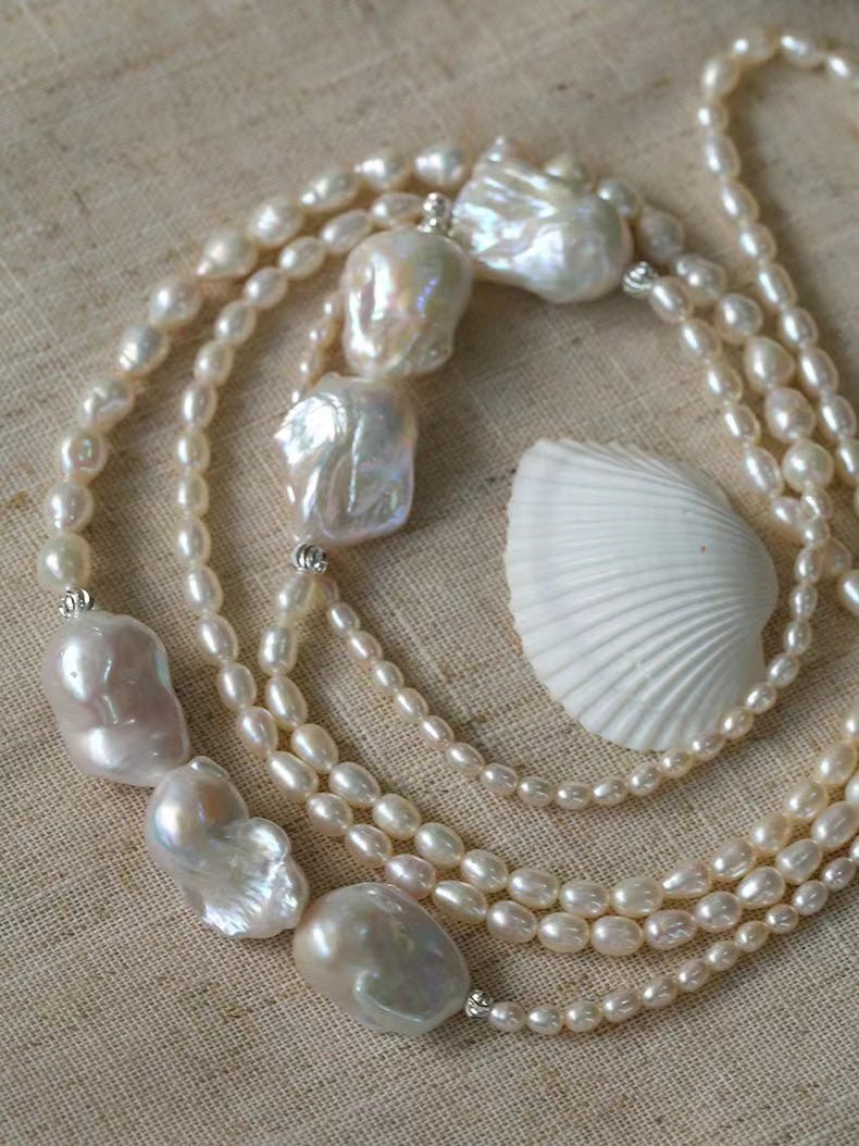 Vintage Elegant Natural Baroque Pearl Long Necklace gembea jewelry