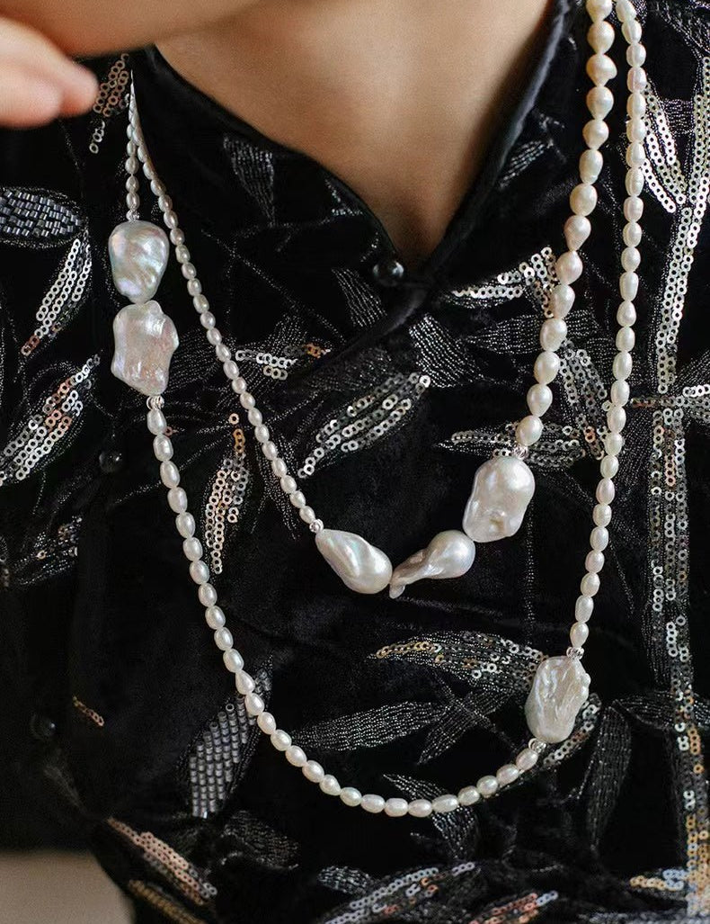 Vintage Elegant Natural Baroque Pearl Long Necklace gembea jewelry