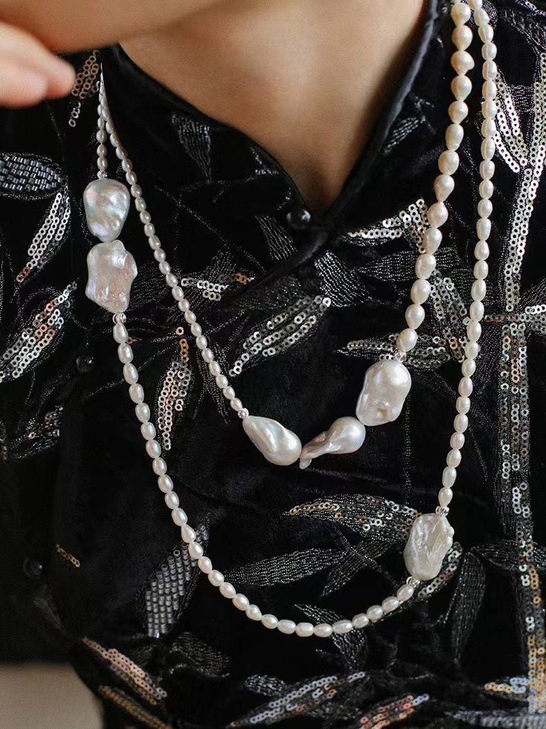 Vintage Elegant Natural Baroque Pearl Long Necklace gembea jewelry